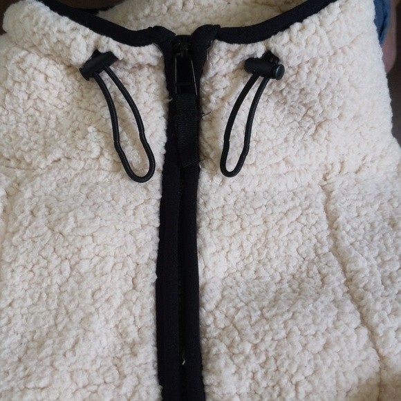 Love Tree teddy fleece nubby quarter zip jacket, off white & black S - Picture 6 of 9